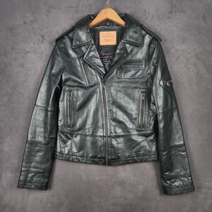Levis Leather Motorcycle Jacket Womens Large Black Moto Biker Quilted Lined Zip